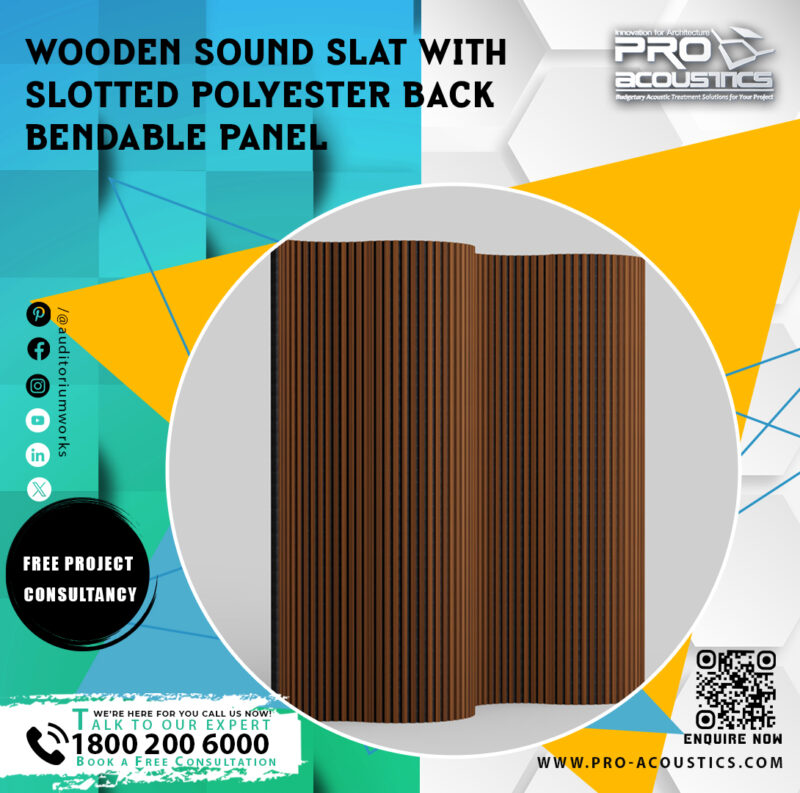 Wooden Sound Slat with Slotted Polyester Back Bendable panel